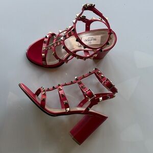 Valentino Garavani Red Studded Block Heel Sandals